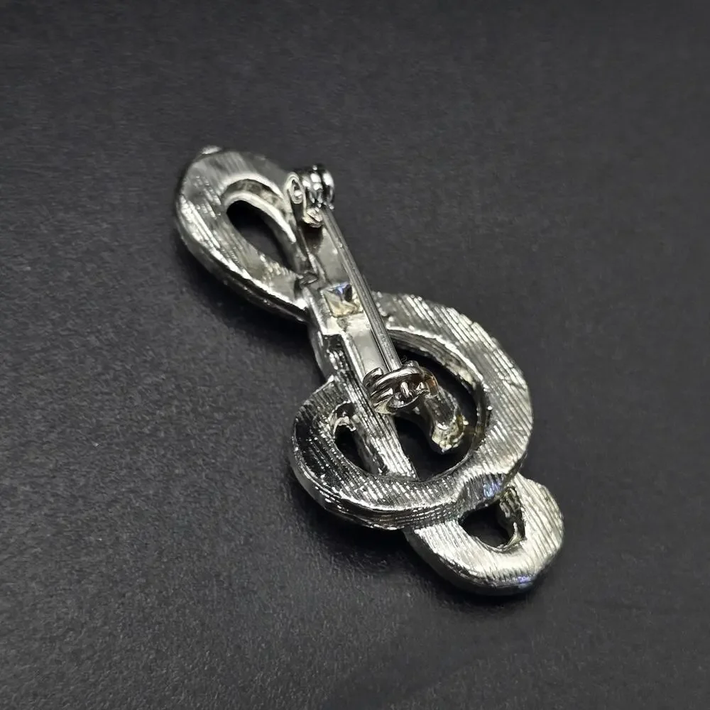 Rhinestone Treble Clef Brooch Music Note Vintage Costume Jewelry